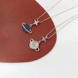Stunning Silver Zircon Star Necklace with Diamond Planet