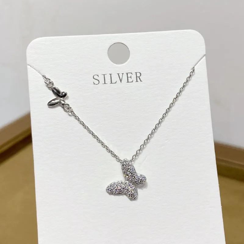 Butterfly Zircon Sterling Silver Necklace for Women