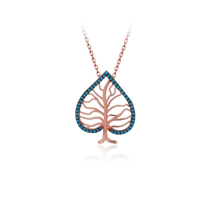 925 Silver Tree Jewelry Zircon Leaf Necklace For Women