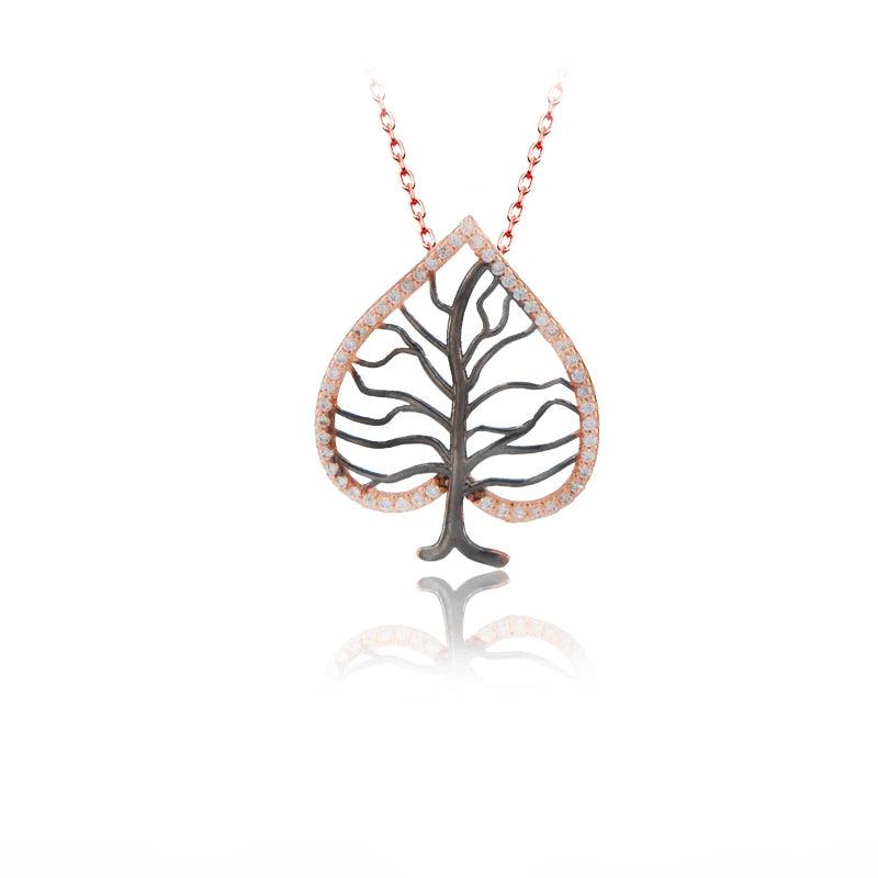 925 Silver Tree Zircon Leaf Necklace For Women Valentines