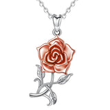 Eudora 925 Silver Rose Flower Necklace Pendant Jewelry