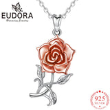 Eudora 925 Silver Rose Flower Necklace Pendant Jewelry