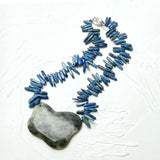 Stone Gray Choker Necklace Lapis Pendant Women Jewelry Gift