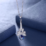 Crystal Tower Pendant Necklace S925 Silver Chain Jewelry