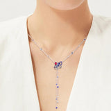 Y-Necklace Pink Fan 925 Sterling Silver Women Gift N124