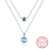 Crystal Snowflake Star Pendant Necklace S925 Silver Double Chains Wedding