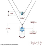 Crystal Snowflake Star Pendant Necklace S925 Silver Double Chains Wedding