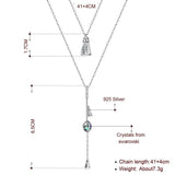 925 Silver Long Pendant Necklace Double Chains with Colorful Beads Crystals