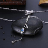 925 Silver Long Pendant Necklace Double Chains with Colorful Beads Crystals
