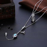 925 Silver Long Pendant Necklace Double Chains with Colorful Beads Crystals