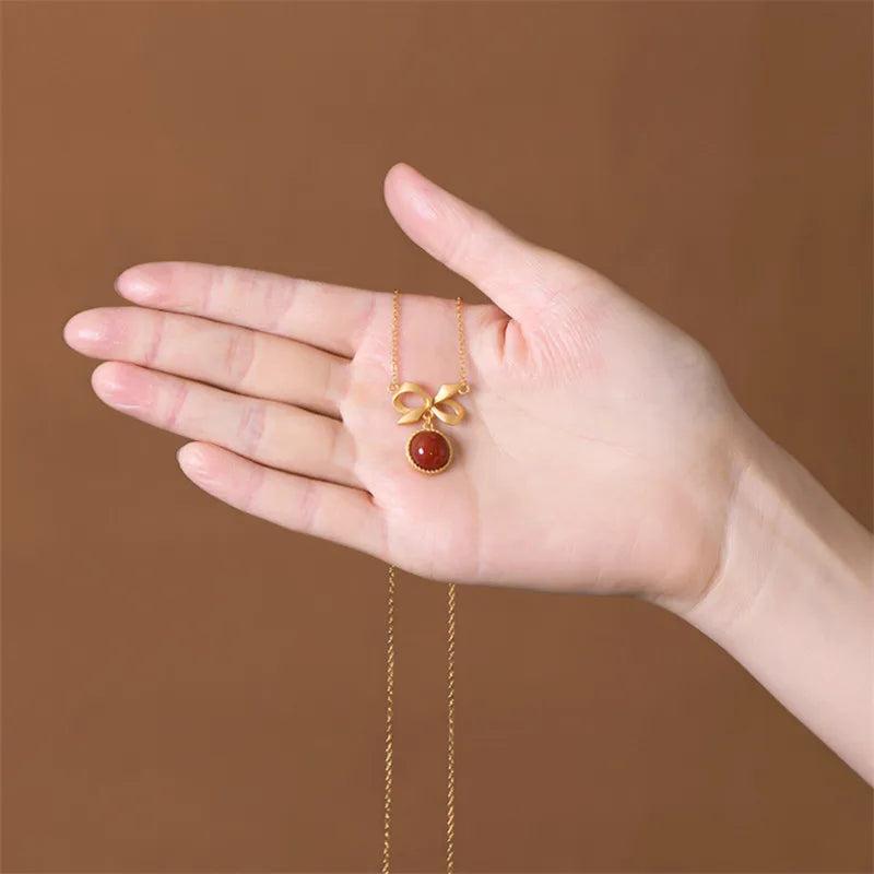 925 Silver Knots Pendant & Chain Agate LOVE Bijoux Fine Jewelry P760