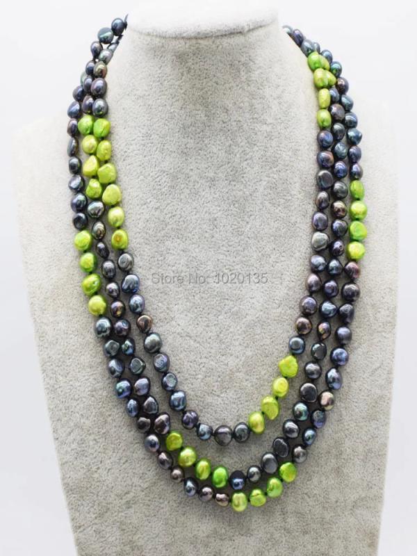 Long Green Baroque Freshwater Pearl Necklace 60in