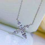 925 Silver Butterfly Pendant Necklace with Diamond Marquise Cut Jewelry