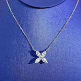 925 Silver Butterfly Pendant Necklace with Diamond Marquise Cut Jewelry