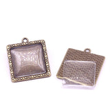 Square Antique Bronze Pendant Blanks with Glass Cabochons