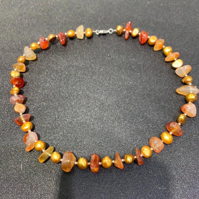 Freshwater Pearl Agate Necklace 925 Sterling Silver Women Jewelry