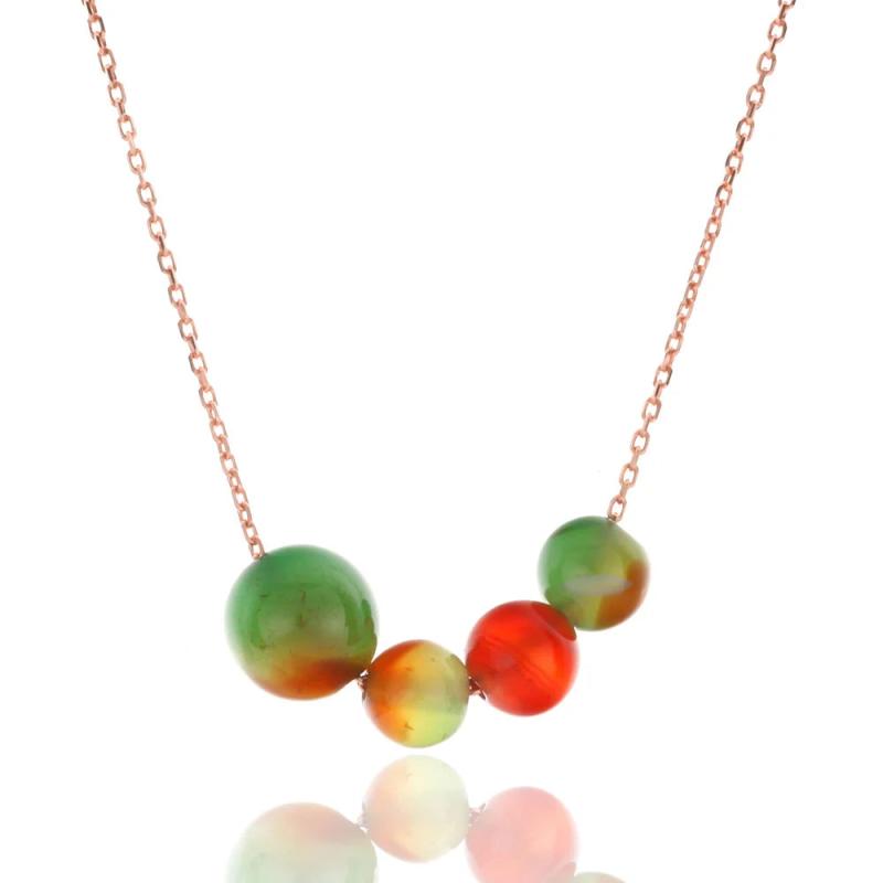 925 Silver Pendant Necklace Indian Agate Stone Long Chain