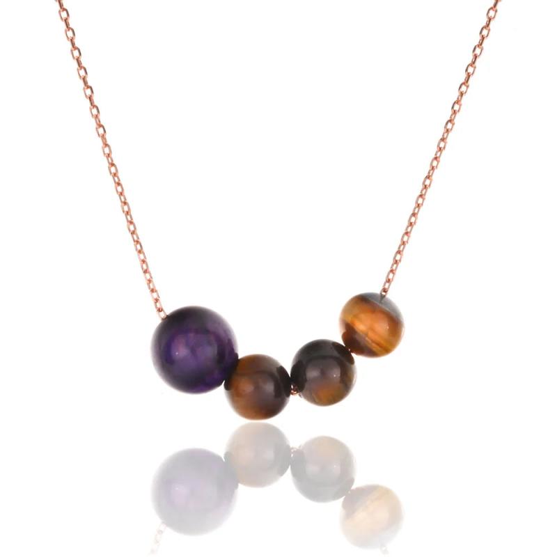 925 Silver Necklace Tiger's Eye Stone Long Chain