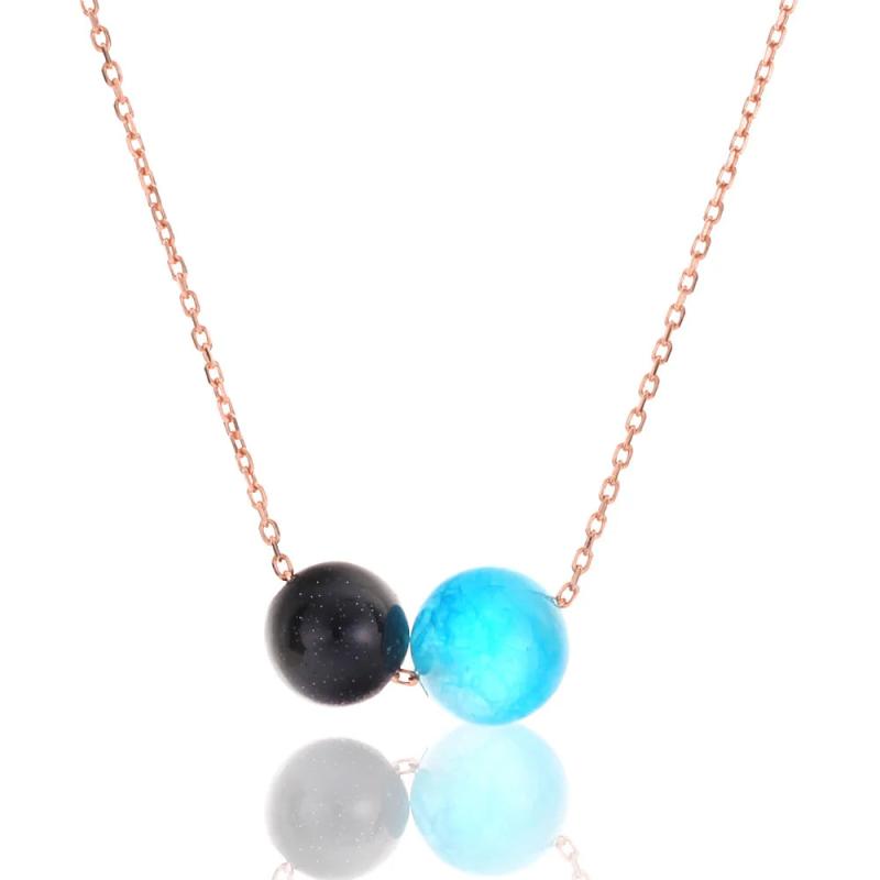925 Silver Pendant Necklace with Aquamarine Long Chain