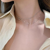 925 Silver Circle Double Link Necklace Choker Chain Gothic Vintage