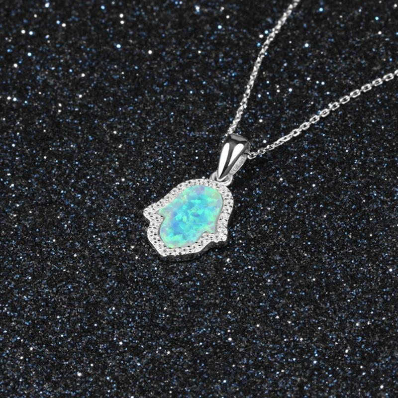 925 Silver Opal Geometric Pendant Necklaces For Women Gift