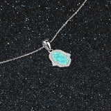 925 Silver Opal Geometric Pendant Necklaces For Women Gift