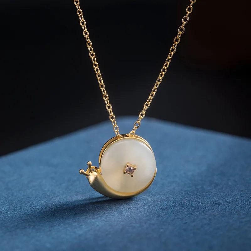 S925 Sterling Silver Nephrite Snail Neck Pendant for Women