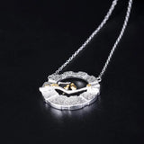 S925 Silver Chinese Style Bird Branch Necklace Hollow Round Pendant