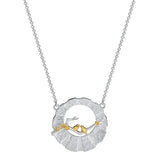 S925 Silver Chinese Style Bird Branch Necklace Hollow Round Pendant