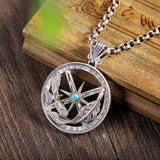 S925 Silver Vintage Hand-Carved Feather Pendant for Men