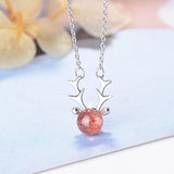 925 Silver ELK Deer Animal Pendant Necklace Women Short Chains
