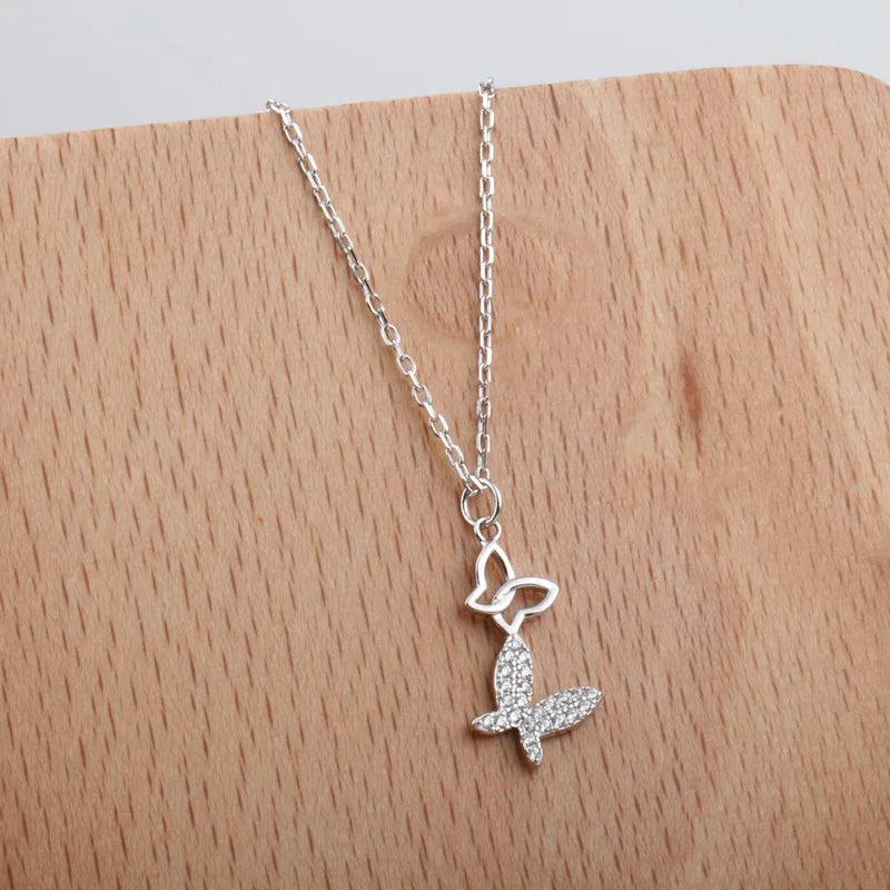 S925 Butterfly Diamond Necklace Small Fresh Hollow Design