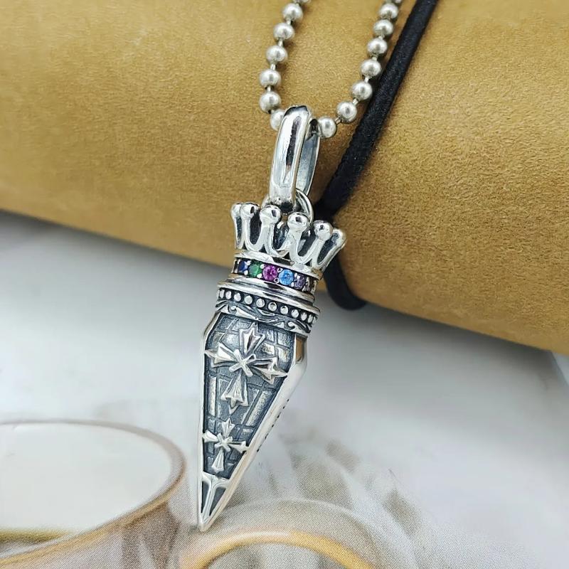 S925 Silver Crown Cross Diamond Pendant Necklace