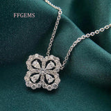 FFGems 4 Leaf Clover Silver Necklace Pendant Created Moissanite Gemstone
