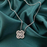 FFGems 4 Leaf Clover Silver Necklace Pendant Created Moissanite Gemstone