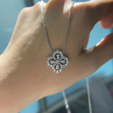 FFGems 4 Leaf Clover Silver Necklace Pendant Created Moissanite Gemstone
