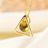 925 Silver Gold-plated Natural Amber Necklace Triangle Chain Pendant