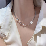 S925 Sterling Silver Round Bead Necklace Gothic Fine Jewelry