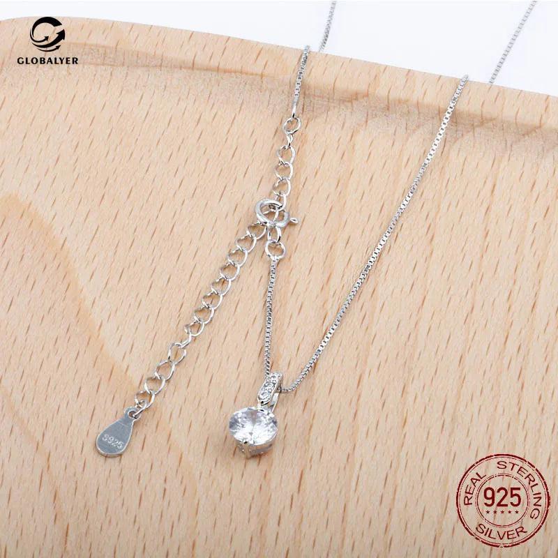 S925 Sterling Silver Crystal Zircon Pendant Necklace