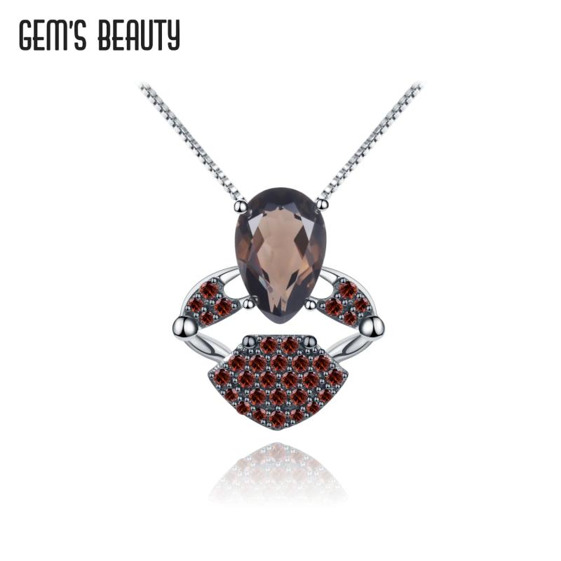 GEM'S BEAUTY Smoky Quartz Pendant Necklace 925 Sterling Silver Vintage