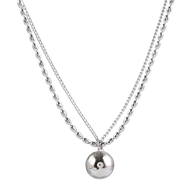 S925 Sterling Silver Lucky Beads Double-Layer Necklace Female Chain Statement