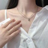 S925 Sterling Silver Lucky Beads Double-Layer Necklace Female Chain Statement