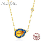 925 Silver Amber Enamel Wedding Necklace Valentines Gift