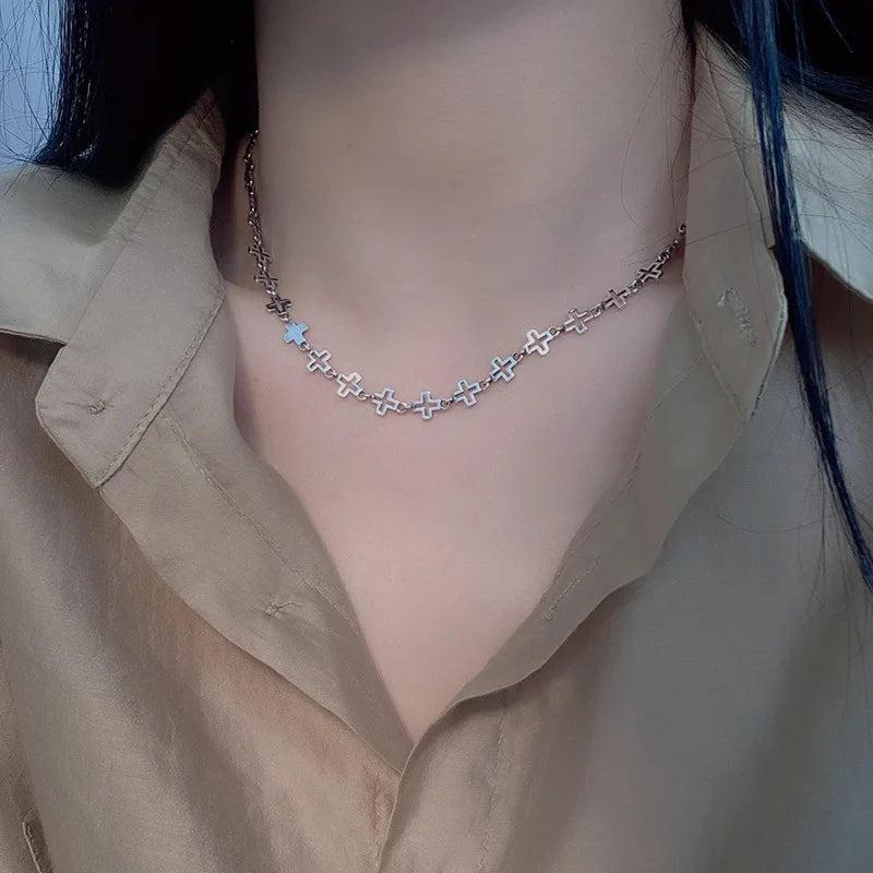 925 Silver Cross Choker Necklace for Women
