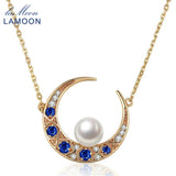 Moon Pendant Necklace Natural Freshwater Pearl 925 Silver Chain Fine Jewelry