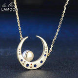 Moon Pendant Necklace Natural Freshwater Pearl 925 Silver Chain Fine Jewelry