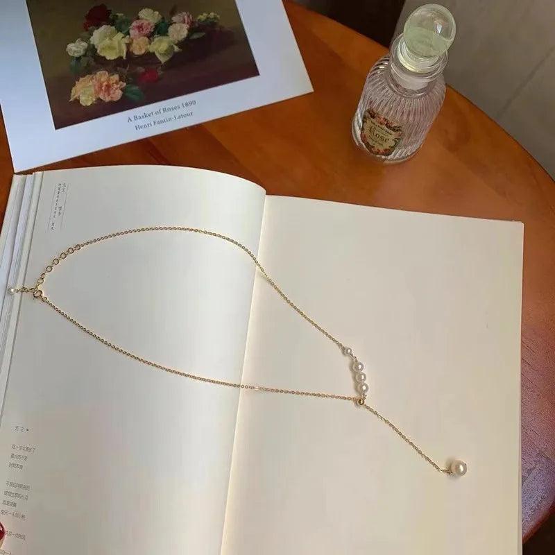 Lady Summer Sweet Lady Necklace with Natural Pearls Adjustable Length Jewelry