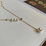 Lady Summer Sweet Lady Necklace with Natural Pearls Adjustable Length Jewelry