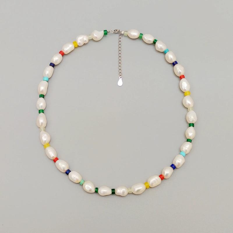 Gemstone Baroque Pearl Choker Necklace 925 Sterling Silver