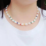 Gemstone Baroque Pearl Choker Necklace 925 Sterling Silver